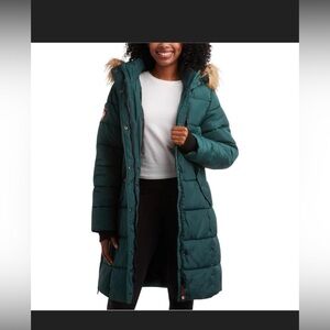 Canada Weather Gear Ponderosa Green Puffer Coat with removable Faux Fur Trim